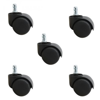 Lot de 5 roulettes pivotantes pour tabouret ou chaise de bureau - Noir