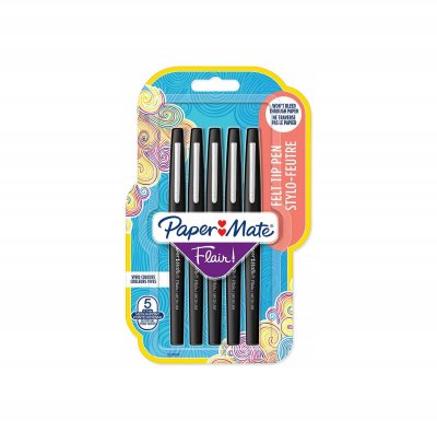 PAPERMATE Lot de 5 stylos feutres pointe moyenne Flair noir