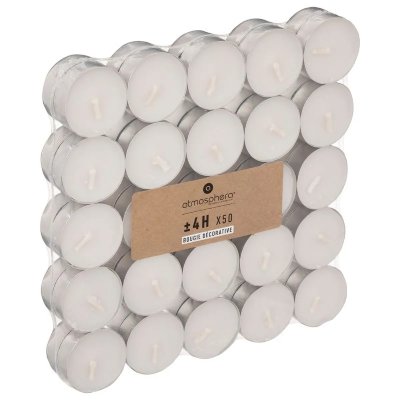 ATMOSPHERA CREATEUR D INTERIEUR Lot de 50 bougies chauffe-plat ""basic"" 3,7cm blanc