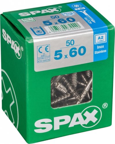 SPAX Lot de 50 vis inox t&ecirc;te frais&eacute;e torx , Diam.5 mm x L.60 mm
