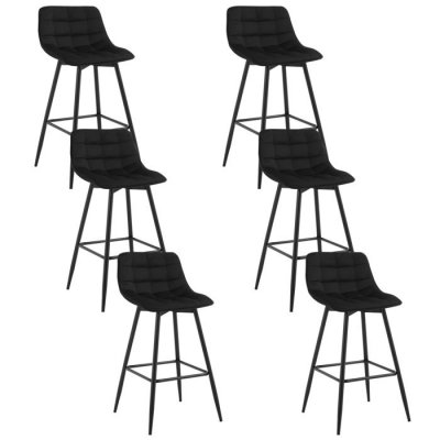 Lot de 6 tabouret de bar-chaise de bar- en velours avec pieds et repose-pieds en m&eacute;tal-noir