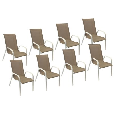 HAPPY GARDEN Lot de 8 chaises MARBELLA en textil&egrave;ne taupe - aluminium blanc