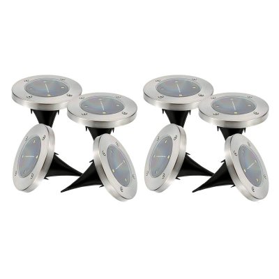 LUMISKY Lot de 8 spots solaires ronds 8x DECKY Argent Acier inoxydable D12cm