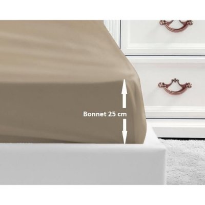 LOVELY HOME  Drap Housse 100% coton 140x190x25 cm beige (Lot de 2)