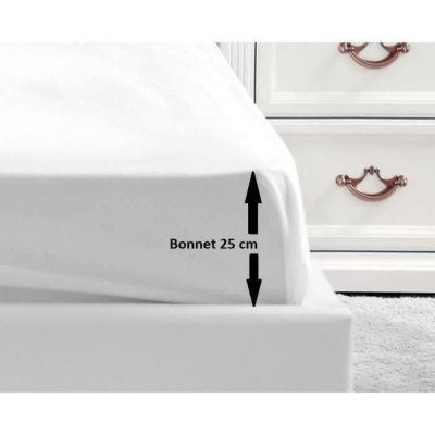  LOVELY HOME Drap Housse 100% coton 140x190x25 cm blanc (Lot de 2)