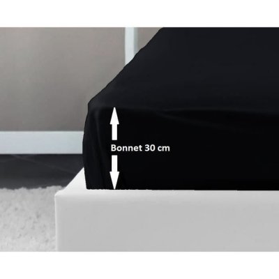 LOVELY HOME  Drap Housse 100% coton 140x190x30 cm noir