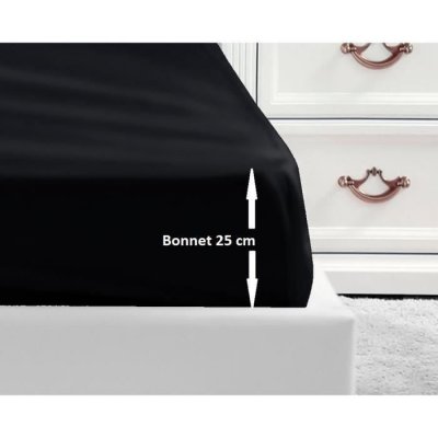 LOVELY HOME  Drap Housse 100% coton 180x200x25 cm - Noir