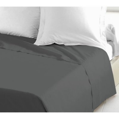 LOVELY HOME  Drap Plat 100% coton 180x290 cm gris fonc&eacute;