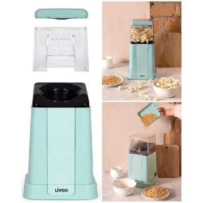 LIVOO Machine &agrave; Pop-Corn - &Eacute;lectrique - 1200W - Capacit&eacute; 100g - Arr&ecirc;t Automatique - Bleu