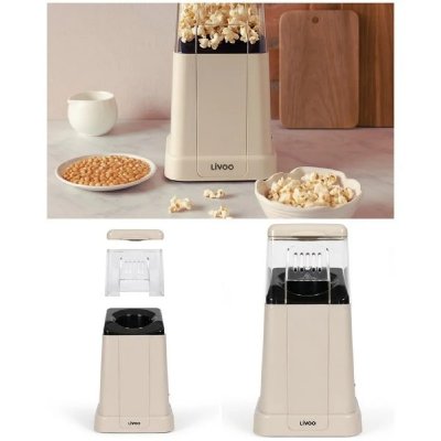 LIVOO Machine &agrave; Pop-Corn - ELECTRIQUE - Beige - 1200W - Capacit&eacute; 100g - Arr&ecirc;t Automatique