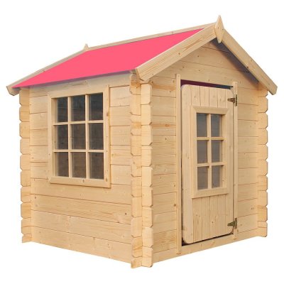 TIMBELA Maison en bois pour enfants - Toit rouge - 111x113xH121cm/0.9 m2 - SANS plancher -  M570R-1