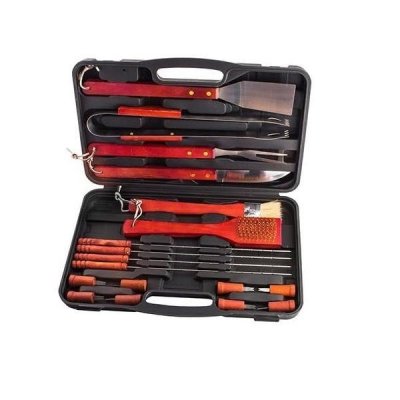 TOTALCADEAU Mallette 18 ustensiles barbecue acier inoxydable et bois bbq