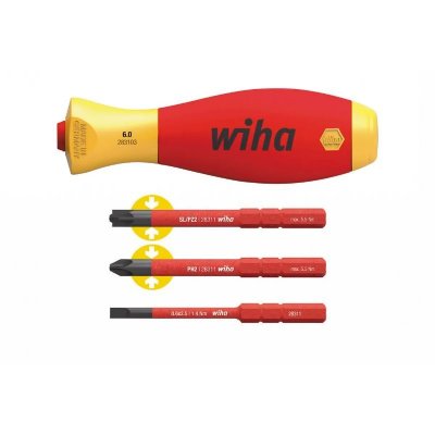 WIHA Manche de tournevis isol&eacute; porte-embout slimvario avec 3 embouts slim