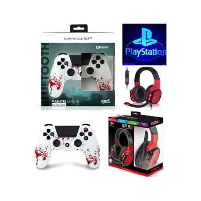 SPIRIT OF GAMER Manette PS4 -  - ZOMBIE CAMOUFLAGE - Bluetooth - Casque PRO-EH60 Rouge - Son clair 