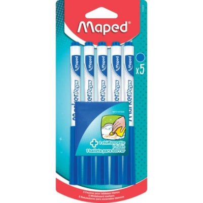 MAPED  5 feutres effacables a sec - bleues - avec chiffonnette 741815