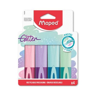 MAPED  Surligneur FLUO'PEPS Glitter PASTEL, &eacute;tui carton de 4 - Lot de 3