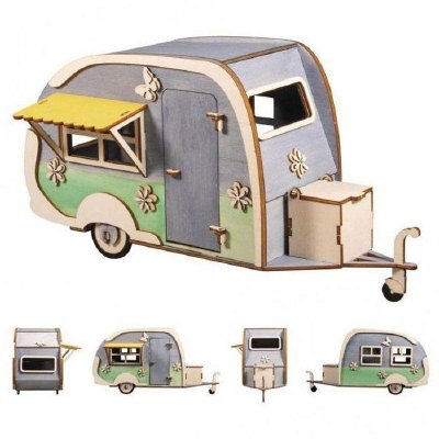 RAYHER Maquette en bois 3D Caravane &agrave; customiser - 36 x 15 x 18 cm - 