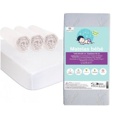 P TITS DESSOUS Matelas 50x100 + 3 draps housse + 2 al&egrave;ses coton blanc