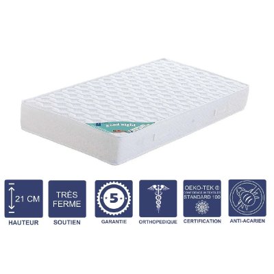  Matelas 80x200 x 21 cm - tr&egrave;s ferme - aertech+ 35 kg/m3 hr derni&egrave;re g&eacute;n&eacute;ration - tr&egrave;s respirant