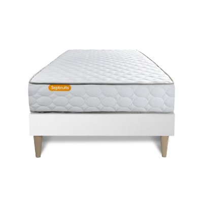 SEPTNUITS Matelas M&eacute;moire de forme + sommier kit blanc 90x190 Memo