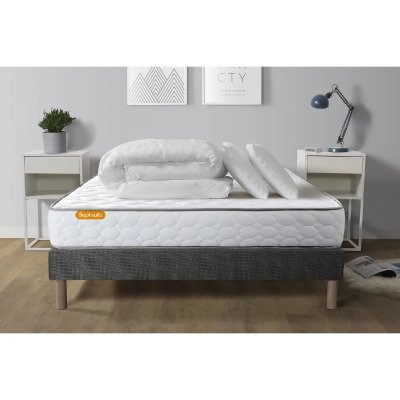 SEPTNUITS Matelas + sommier 140x190 + couette + 2 oreillers Pack Memo 140x190 cm