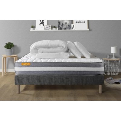 SEPTNUITS Matelas + sommier 140x190 + couette + 2 oreillers Pack Memo plus 140x190 cm