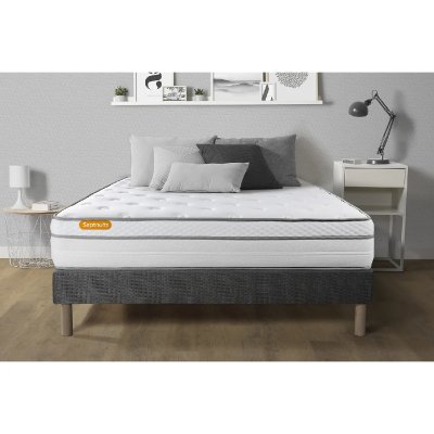 SEPTNUITS Matelas + sommier 140x200 ressorts ensach&eacute;s et m&eacute;moire de forme Ensemble Memo luxe 140x200 cm