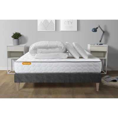 SEPTNUITS Matelas + sommier 160x200 + couette + 2 oreillers Pack Memo 160x200 cm