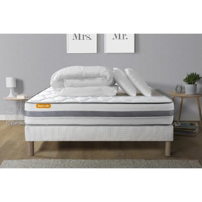 SEPTNUITS Matelas + sommier 160x200 + couette + 2 oreillers Pack Memo spring 160x200 cm