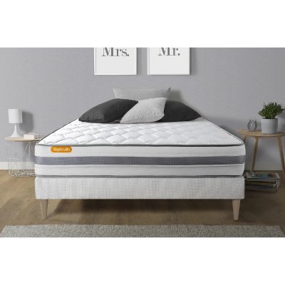 SEPTNUITS Matelas + sommier 160x200 ressorts ensach&eacute;s et m&eacute;moire de forme  Memo spring 
