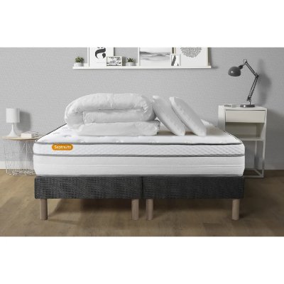 SEPTNUITS Matelas + sommier 180x200 + couette + 2 oreillers Pack Memo luxe 180x200 cm