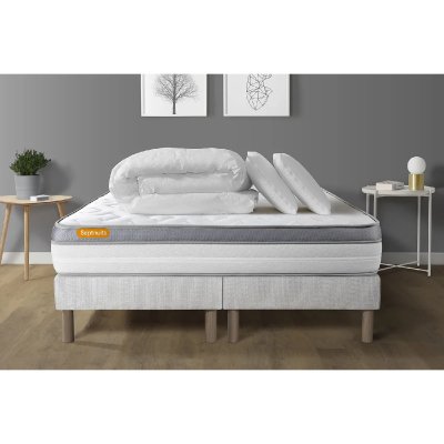 SEPTNUITS Matelas + sommier 180x200 + couette + 2 oreillers Pack Memo zen 180x200 cm