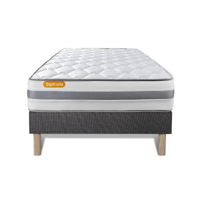 SEPTNUITS Matelas + sommier gris 90x200 Memo Spring Ressorts ensach&eacute;s 3 zones de confort MAXI &eacute;paisseur