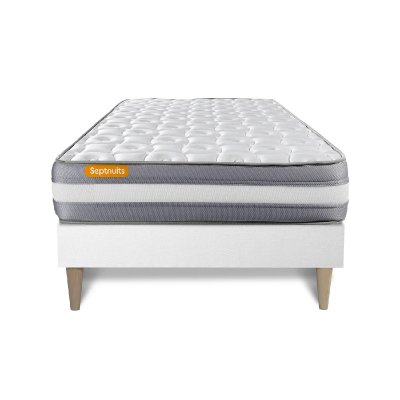 SEPTNUITS Matelas + sommier kit blanc 90x200 Memo Plus M&eacute;moire de forme