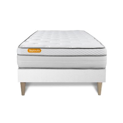 SEPTNUITS Matelas sommier kit blanc Memo Luxe Ressorts ensaches memoire de forme MAXI epaisseur