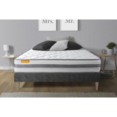 SEPTNUITS Matelas + sommier kit gris 140x200 Memo Spring Ressorts ensach&eacute;s MAXI &eacute;paisseur