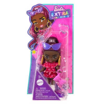 MATTEL  - Barbie Extra Mini Minis - HLN47 - Poup&eacute;e articul&eacute;e 8.5 cm avec robe &agrave; volant rouge