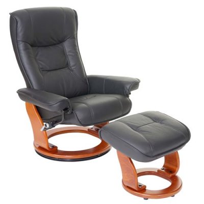 MENDLER MCA fauteuil relax Hamilton, fauteuil de t&eacute;l&eacute;vision, tabouret, cuir, charge 130kg ~ noir, dor&eacute;