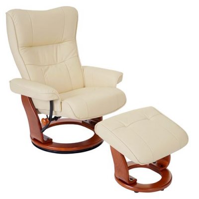 MENDLER MCA fauteuil relax Montreal, fauteuil de t&eacute;l&eacute;vision, tabouret, cuir, charge 130kg ~ cr&egrave;me, dor&eacute;