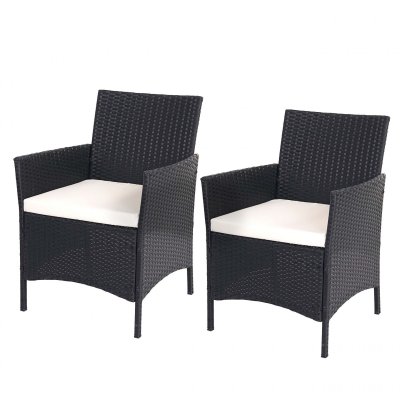 MENDLER  2x fauteuil de jardin Halden en polyrotin, fauteuil en osier ~ anthracite, coussin cr&egrave;me