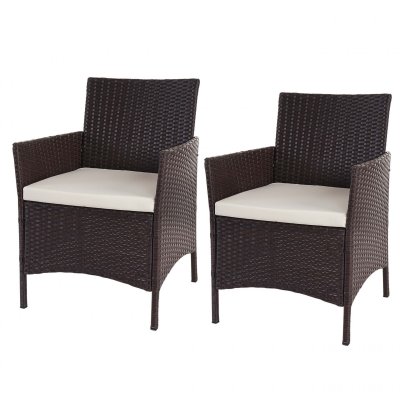 MENDLER  2x fauteuil de jardin Halden en polyrotin, fauteuil en osier ~ marron chin&eacute;, coussin cr&egrave;me
