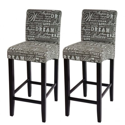 Mendler 2X Tabouret de Bar HWC-C33, Chaise Bar - &eacute;criture, Gris, Pieds fonc&eacute;s, Tissu