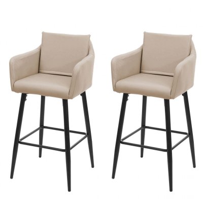 Mendler 2X Tabouret de Bar HWC-H93, Tabouret de comptoir, Repose-Pieds m&eacute;tal - Similicuir Taupe