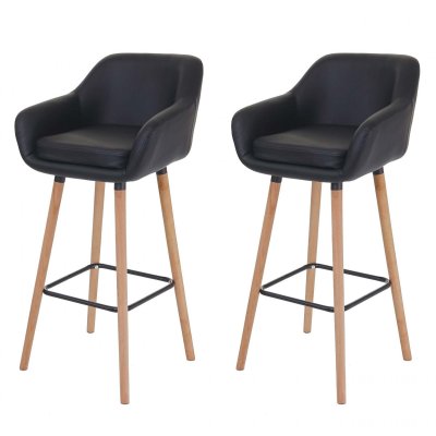 Mendler 2x tabouret de bar&nbsp;Malm&ouml; T381, chaise bar/comptoir avec dossier ~ similicuir, noir