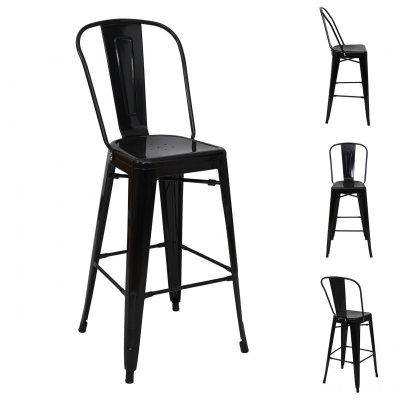 Mendler 4x tabouret de bar HWC-A73, chaise de comptoir avec dossier, m&eacute;tal, design industriel ~ noir