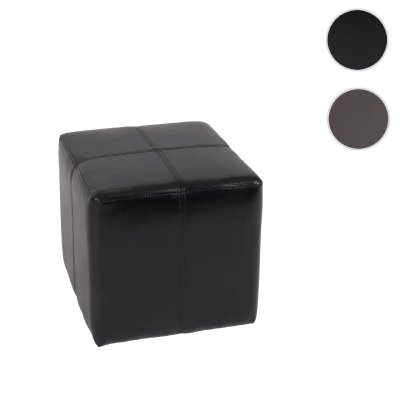 MENDLER  Pouf d&eacute;, Tabouret Onex, Cuir, 36x36x36cm, Noir