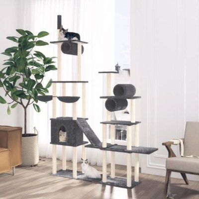 VIDAXL Mercatoxl - Arbre &agrave; chat avec griffoirs en sisal Gris fonc&eacute; 279 cm