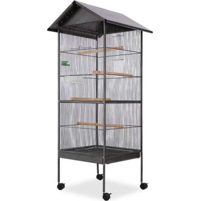 VIDAXL Mercatoxl - Cage &agrave; oiseaux avec toit Acier Noir 66 x 66 x 155 cm