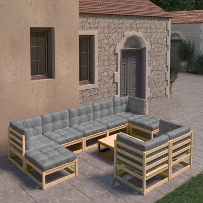  Mercatoxl - Salon de jardin 10 pcs avec coussins Bois de pin massif