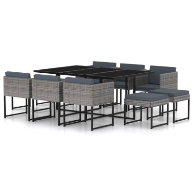 VIDAXL Mercatoxl - Salon de jardin 11 pcs avec coussins R&eacute;sine tress&eacute;e Gris
